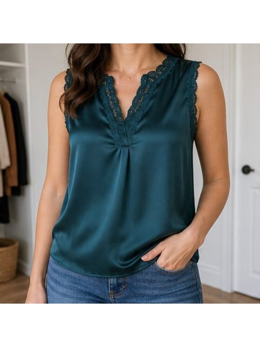 Teal Lace Trim Top - Picture 2 of 6